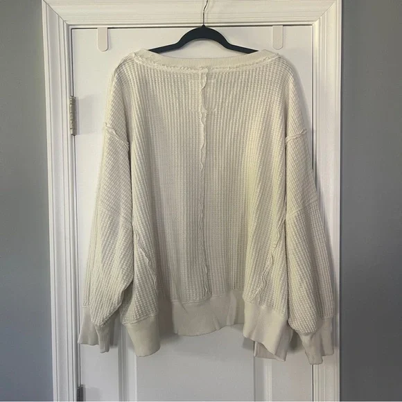 American Eagle AE Big Hug Oversized Waffle V Neck Pullover XL - Picture 3 of 4
